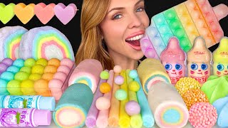 ASMR MUKBANG Pastel Desserts Milk Jello Retro Sour Candy Marshmallow Pop Rocks Lemon Jelly 먹방 [upl. by Dumas]