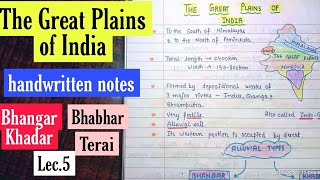 The Great Plains of India  Bhangar Khadar amp Bhabar Terai Handwritten Notes  Lec5 [upl. by Wallis]