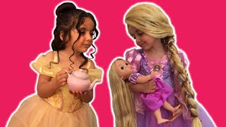 PRINCESS TEA PARTY PART 1  Cake Elsa Toys and Dolls  Princesses In Real Life [upl. by Thorrlow]