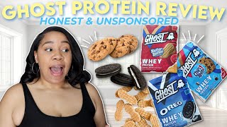 Trying All 3 Ghost Protein Cookie Flavors  Honest Review Chips Ahoy Oreo amp Nutter Butter [upl. by Eigroeg]