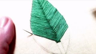 Bordado hoja facil💝🌿🌿FISHBONE STITCH embroidery leaves [upl. by Eralcyram]