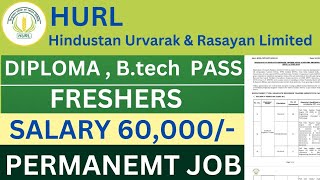 HURL recruitment 2024  Diploma and Graduate trainee  PERMANENT JOB  Junior Engineer job  apply [upl. by Akaya]