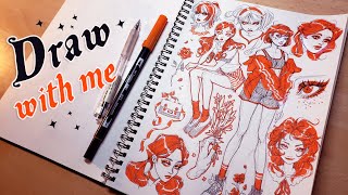 ✦ Filling a Sketchbook Page using only 2 tools  BALLPOINT PEN AND TOMBOW MARKER  Draw with me [upl. by Dalpe]