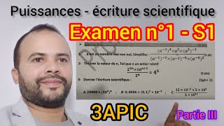 Examen n°1  S1  puissances  écriture scientifique  3AC [upl. by Ahasuerus580]