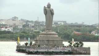 Buddha Statue in the midst of Hussain Sagar lake in Hyderabad [upl. by Aisatal]