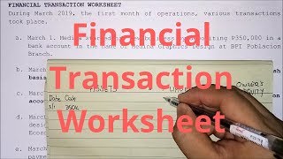 Basic Accounting  Financial Transaction Worksheet Part 1 [upl. by Nyrak]