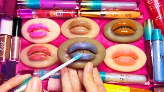 ASMR Lip Gloss Swatching on Squishy Lips Whispered [upl. by Rollet]