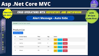 Bootstrap Alert Message  CRUD Operations in ASpNet Core with Unit of work  Repository Pattern [upl. by Annahsed434]