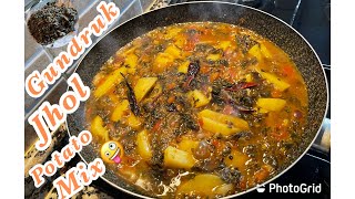 Gundruk ko jhol potato mix How to make Gundruk yummy curry Nepali kitchen [upl. by Arres]