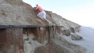 Scott Gusmer tries to climb Mantoloking beach steel wall [upl. by Bina]