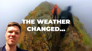 Striding Edge Climb in Bad Weather  Helvellyn Lake District Hiking Adventure [upl. by Atinele]