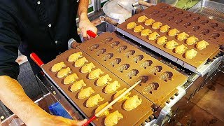 Japanese Street Food  TAIYAKI CAKE Red Bean Sweet Potato Japan [upl. by Halima]