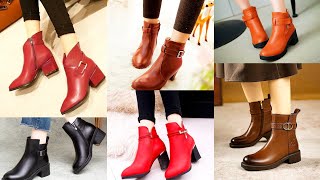 women casual solid colors breathable patent leather Oxford blok heel buckles ankle boots shoes [upl. by Mahgem]