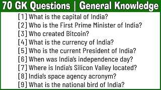 70 Easy GK Questions and Answers in English  General Knowledge  Current Affairs Questions [upl. by Nosmas]