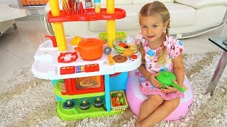 Roma and Diana Pretend Play Cooking Food Toys with Kitchen Play Set [upl. by Hawkie]