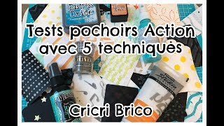 Tests pochoirs Action avec 5 techniques scrapbooking [upl. by Annola]