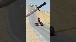 Crazy Cars Coming Down a Slope with Giant Spinning Knife  BeamNGDrive [upl. by Ayota]