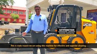 JCB Skid Steer with Sweeper Collector  Narrow Street Cleaning Application [upl. by Ambros]