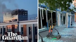 Footage shows damage after reported Ukrainian drone attack in Moscow [upl. by Einimod]