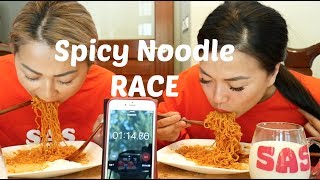 RACE MUKBANG Cold Ice Fire Noodle Challenge  SASASMR [upl. by Nilra]