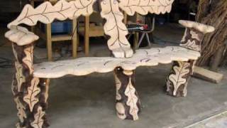 Chainsaw Carving  Oak Log Bench Woodworking Project [upl. by Snave330]