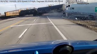 Dash cam footage captures Springfield Ohio train derailment [upl. by Orapma]