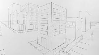 Drawing a cityscape in 2point perspective [upl. by Hakceber]