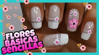 DECORACIÓN DE UÑAS FLORES CON PUNTOS Y FLOR ROSA  PRINCIPIANTES ♥ NailArt By Andy [upl. by Eblehs]