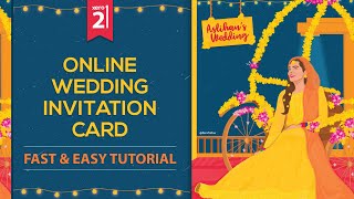 Digital Wedding Invitation Card Design Illustrator Tutorial  Illustrated Wedding ecard 2021 [upl. by Letrice]