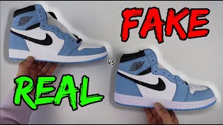 REAL VS FAKE NIKE AIR JORDAN 1 UNIVERSITY BLUE COMPARISON [upl. by Onairelav]