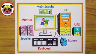 How to Draw Desktop Computer Step By Step  Computer Parts Drawing  Computer Drawing  Computer [upl. by Augy]