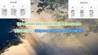 Lay Down Sally by Eric Clapton play along with scrolling guitar chords and lyrics [upl. by Ocnarf]