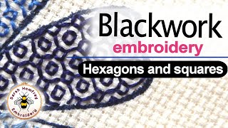 Blackwork Embroidery diaper patterns  Hexagons and squares  Blackwork embroidery video tutorial [upl. by Presber]