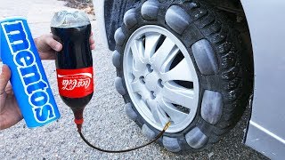 COCA COLA and MENTOS in a CAR TIRE [upl. by Eletnahc]