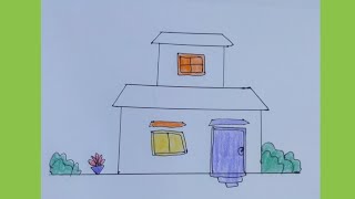 How to draw House easily  Very easy house drawing for beginners [upl. by Saideman]