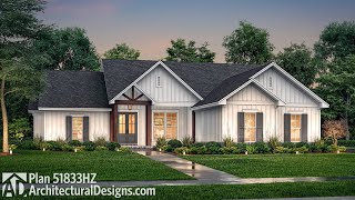 OneStory Modern Craftsman Ranch House Plan 51833HZ Virtual Tour w Interiors [upl. by Ardnuassak]