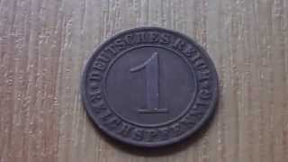 Old german coin  1 Reichspfennig from 1927 in HD [upl. by Tully]