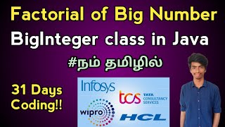 Factorial of a big number in Tamil  BigInteger class in Java  Coding questions  tcs  wipro infy [upl. by Atineb]