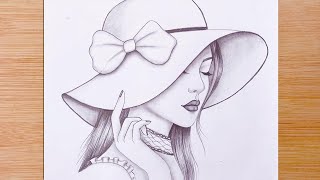 How to draw a girl wearing hat  step by step  Pencil sketch  bir kız nasıl çizilir [upl. by Letrice]