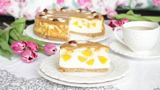 Sernik z brzoskwiniami i kajmakową polewą  Ekspresowy  Baked Peach Cheesecake [upl. by Hepza]