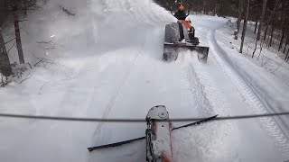 392 Blading and Blowing Snow Two for one Kubota LX2610 and L3400 Compact Tractors outdoors [upl. by Adamik555]