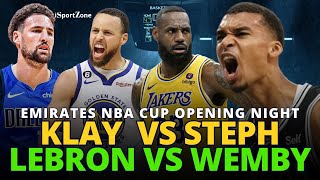 Klay vs Steph Agad sa NBA Cup Opening Lakers ni Lebron SABAK Agad Laban kay Alien Wemby [upl. by Eirelam697]