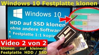 Windows 10 Festplatte klonen auf SSD oder HDD Teil 2 Zielfestplatte ist kleiner [upl. by Noiztneb]