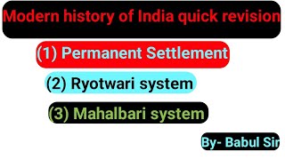 Permanent SettlementRyotwari systemMahalwari systemLand revenue systemBritish land revenuesystem [upl. by Jc]