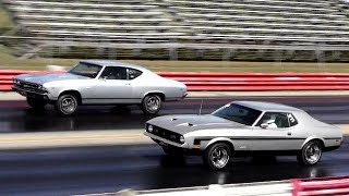 Chevelle SS396 vs Mustang 429 SCJ  14 Mile Drag Race Video  Road Test TV ® [upl. by Annotahs]