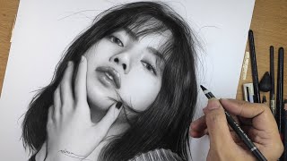 Realistic Portrait Drawing  LISA BLACKPINK  with Charcoal Pencil [upl. by Elatsyrc106]