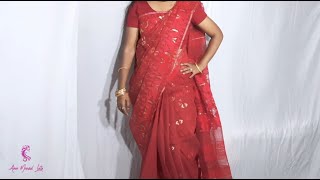 How To Wear Jamdani Saree Perfectly  Durga Pujoo Special  1  Red Saree Drape  Annie Mondal Lata [upl. by Einnalem]