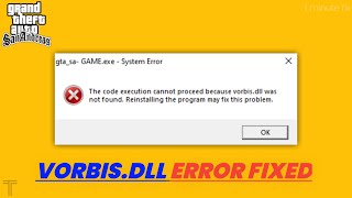 vorbisdll FILE MISSING ll TECHNOLOGICAL ERROR FIX [upl. by Hnaht337]