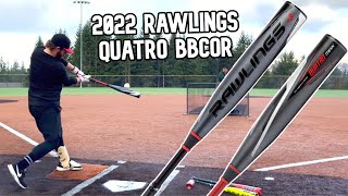 Hitting with the 2022 Rawlings Quatro PRO amp Quatro MAX  BBCOR Baseball Bat Review [upl. by Grindle]