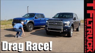 Ford F150 Raptor vs Ford F150 35L Twin Turbo Drag Race V6 Turbo vs 62L V8 [upl. by Ntisuj219]